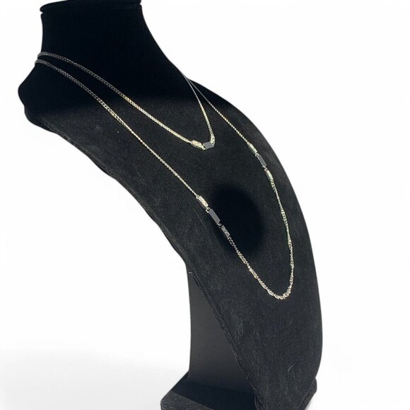 Vintage Monet Silver-Tone Double Strand Necklace With Black & Silver Beads - Picture 3 of 8